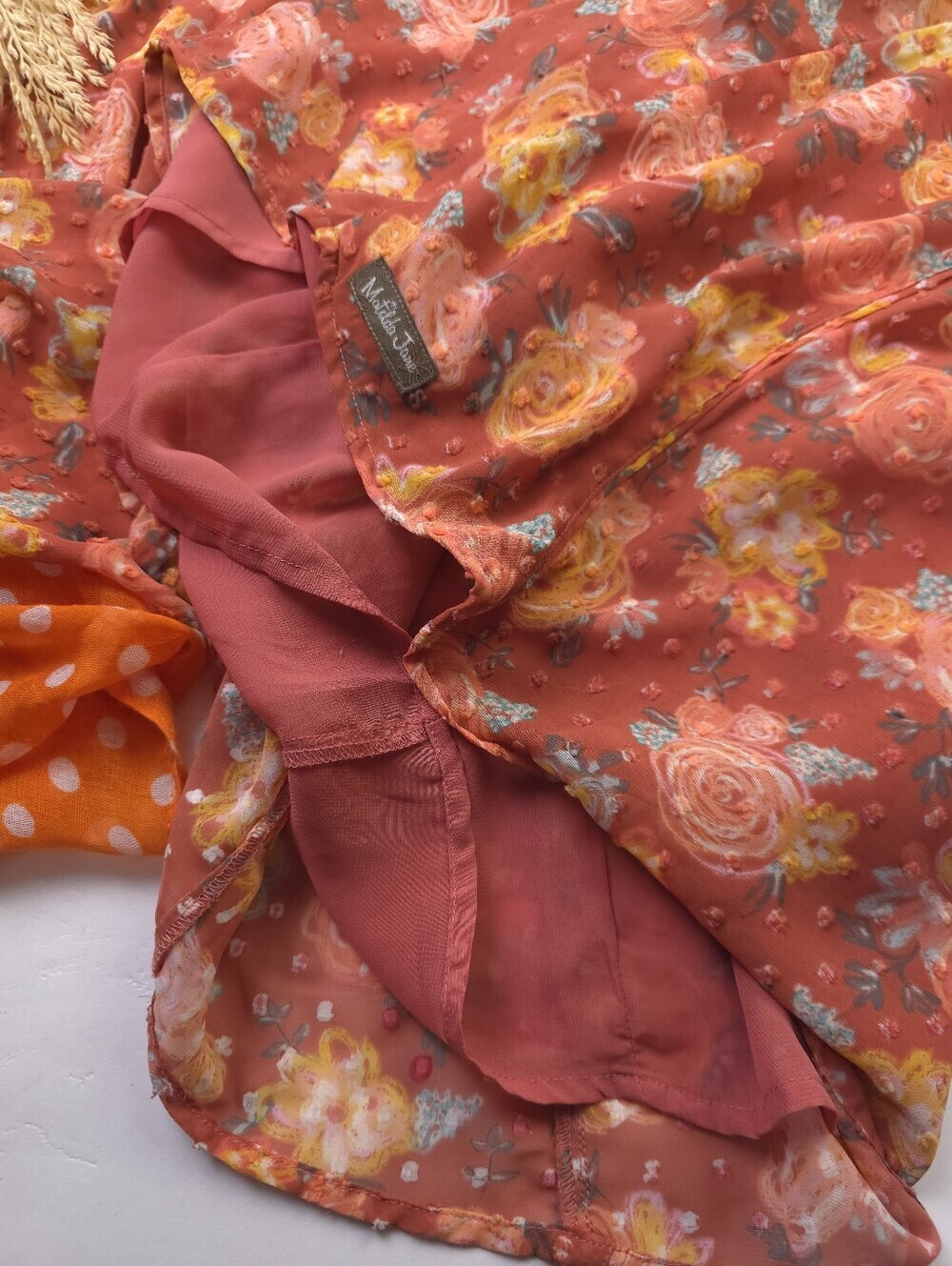 Matilda Jane Coral Floral V-Neck Blouse Sz L - Picture 8 of 11